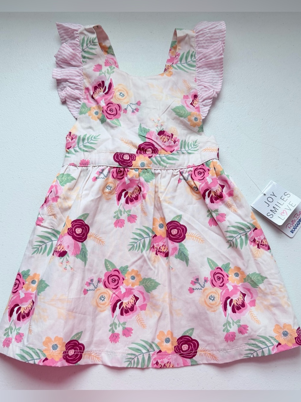 RuffleButts Darling Bouquets Rose Floral Flutter Sleeve Pinafore Dress 2T NWT